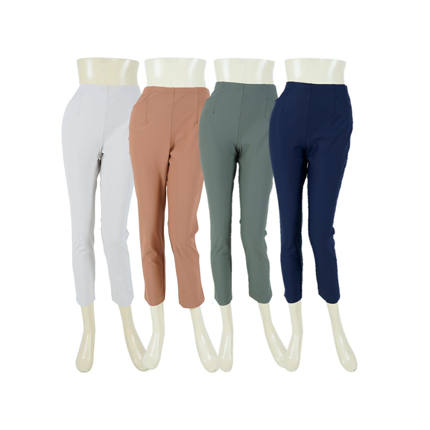 กางเกงทรงสลิม ขา 8 ส่วน ผ้าเวฟรอนสีพื้น