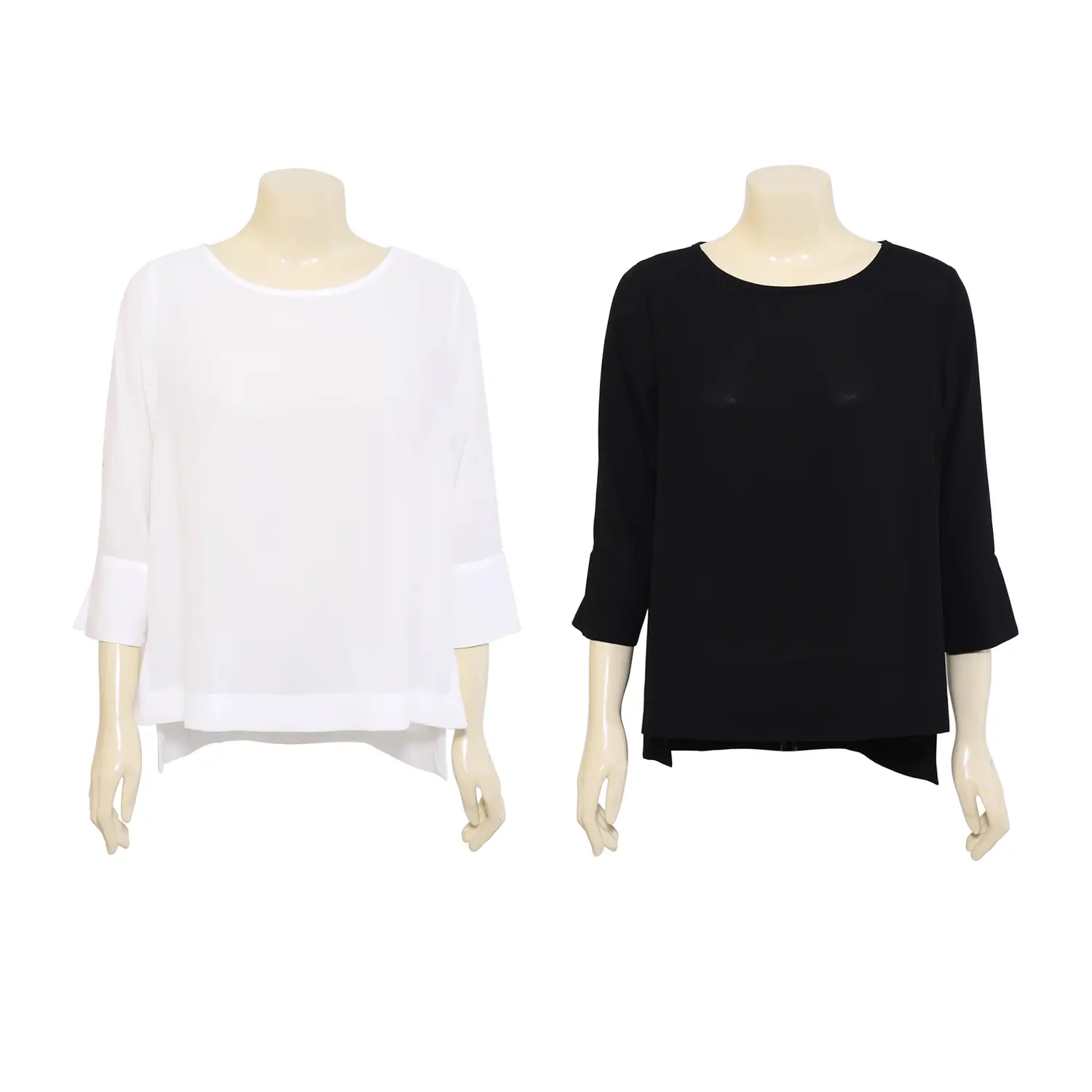 เสื้อสตรีคอปาด แขน 4 ส่วนทรงกระบอก ผ้าจอร์เจียสีพื้น