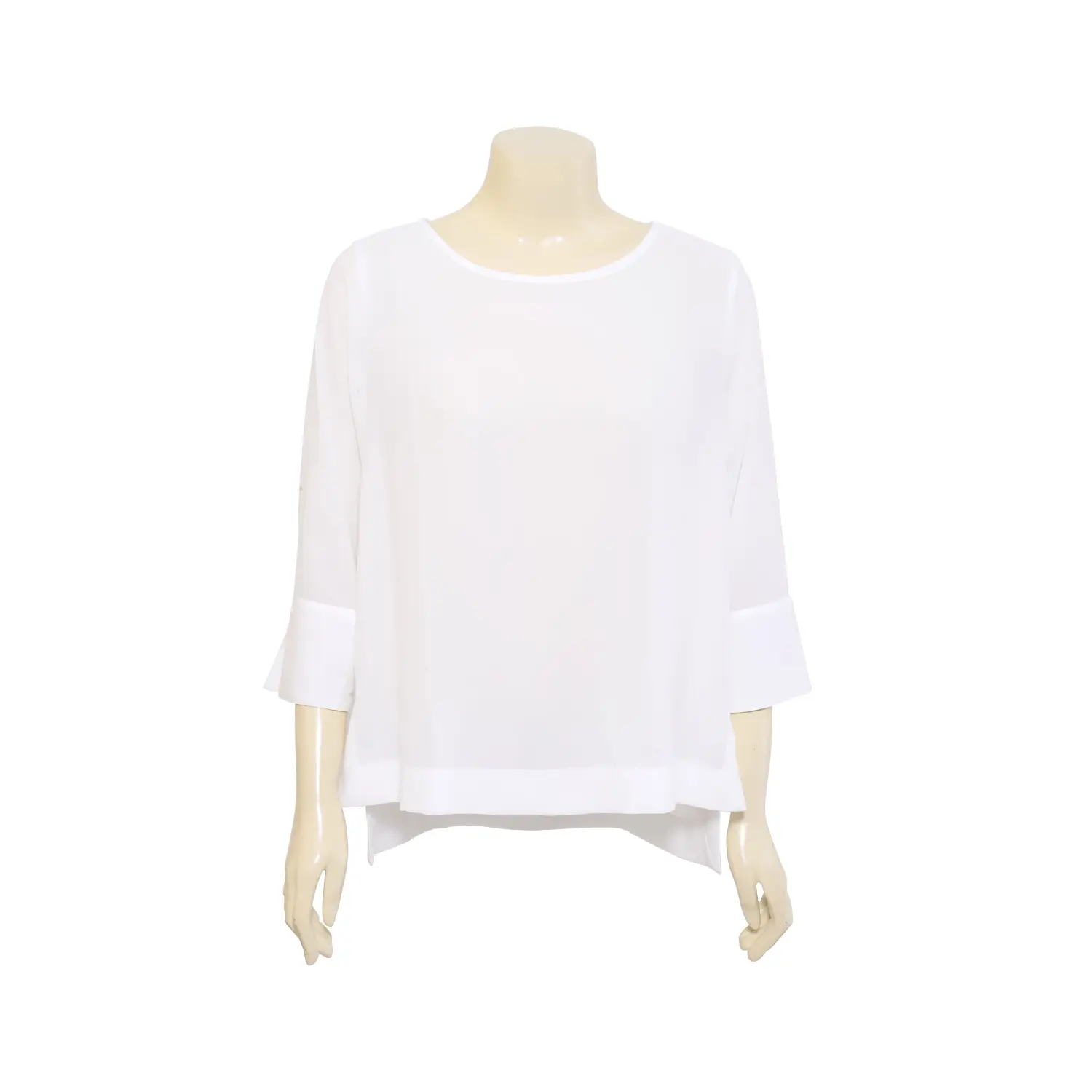 เสื้อสตรีคอปาด แขน 4 ส่วนทรงกระบอก ผ้าจอร์เจียสีพื้น - Image 2