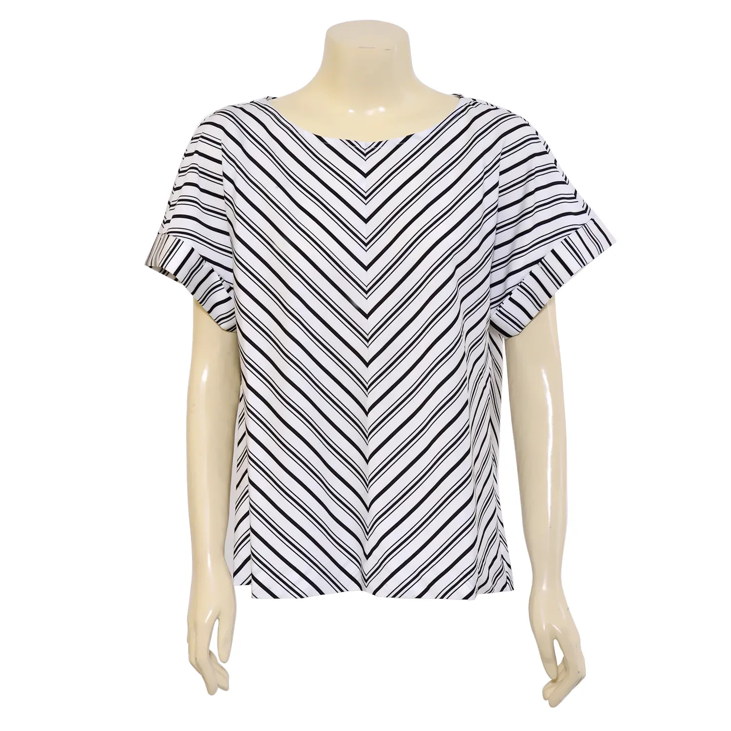 เสื้อสตรีคอปาด แบบสวม แขนสั้น ดีไซน์ลายเฉียง (V Stripe Classic Blouse)