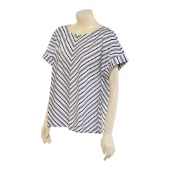 เสื้อสตรีคอปาด แบบสวม แขนสั้น ดีไซน์ลายเฉียง (V Stripe Classic Blouse) - Image 2