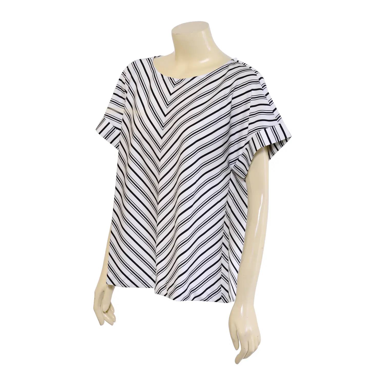 เสื้อสตรีคอปาด แบบสวม แขนสั้น ดีไซน์ลายเฉียง (V Stripe Classic Blouse) - Image 2