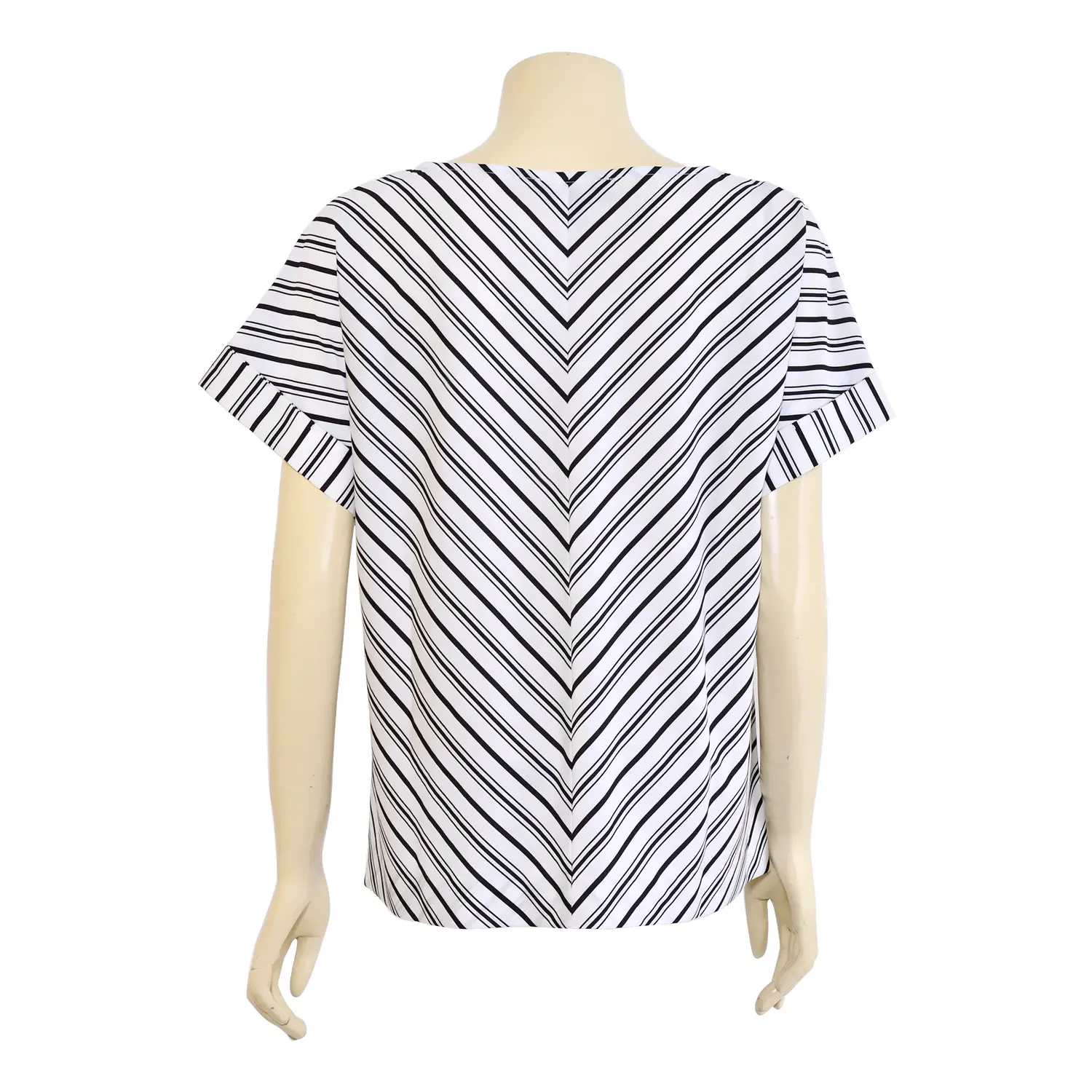 เสื้อสตรีคอปาด แบบสวม แขนสั้น ดีไซน์ลายเฉียง (V Stripe Classic Blouse) - Image 3