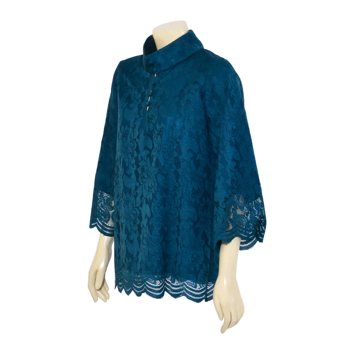 เสื้อสตรีคอจีนผ้าลูกไม้ แขนยาว ทรงตรง ชายบาน - Image 3