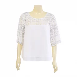 เสื้อสตรีคอปาดแขนยาว 4 ส่วน  ตกแต่งผ้าลูกไม้ทอ 2 สี