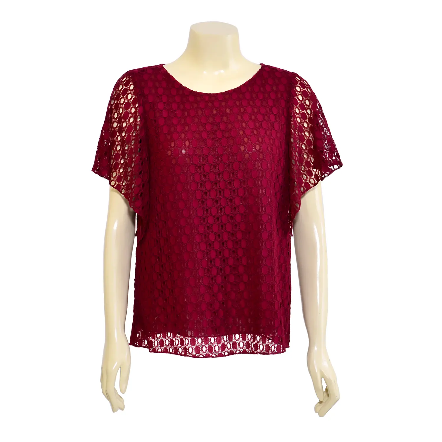 เสื้อสตรีคอกลมแบบสวม แขนสั้นผ่าท้องแขน ผ้าลูกไม้วิคตอเรีย