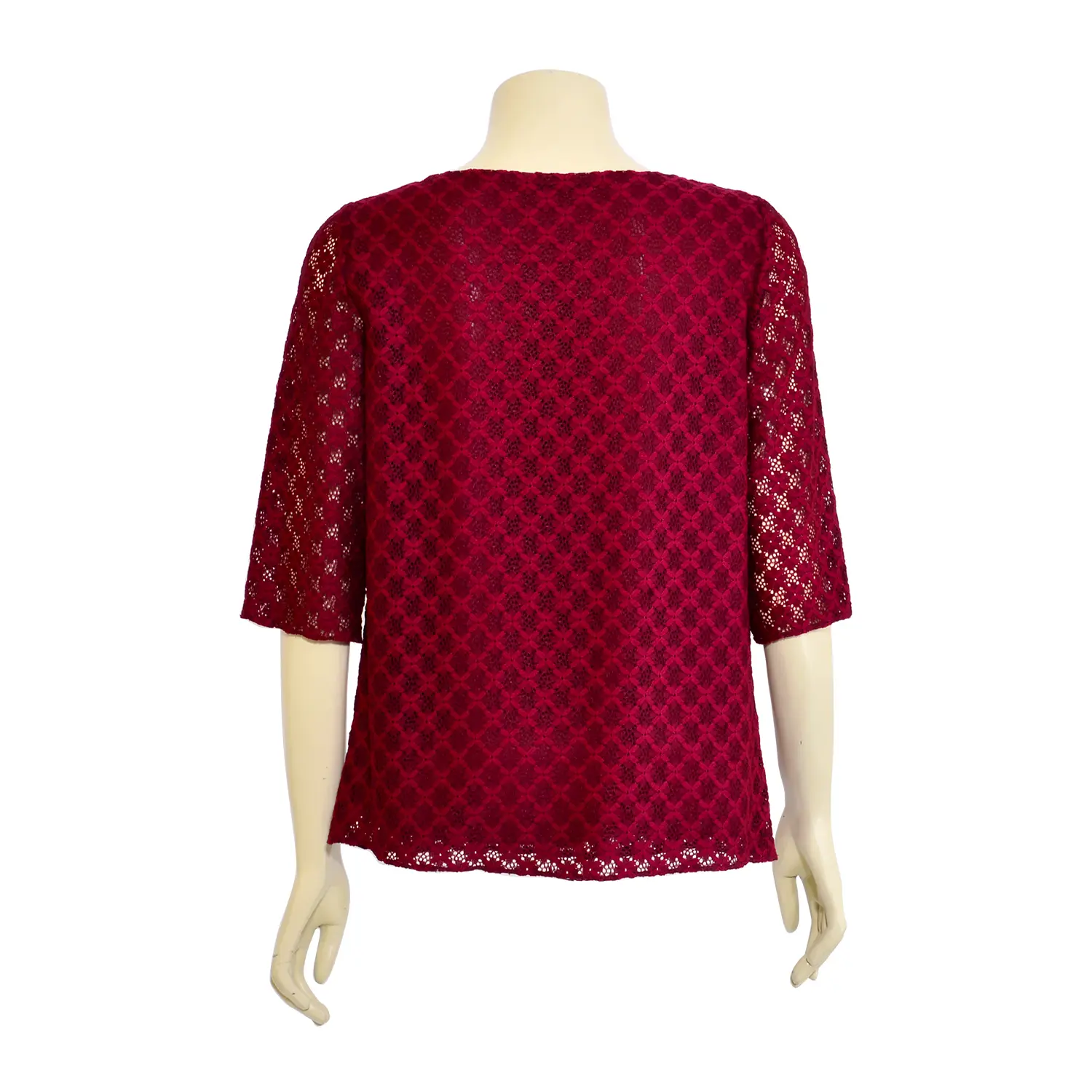 เสื้อสตรีคอกลมแบบสวม แขนกระบอกยาว 3 ส่วน ผ้าลูกไม้ไวโอเล็ต - Image 2
