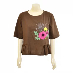 เสื้อสตรีคอกลม แบบสวม แขน 3 ส่วน ปักลายดอกไม้ - Image 4