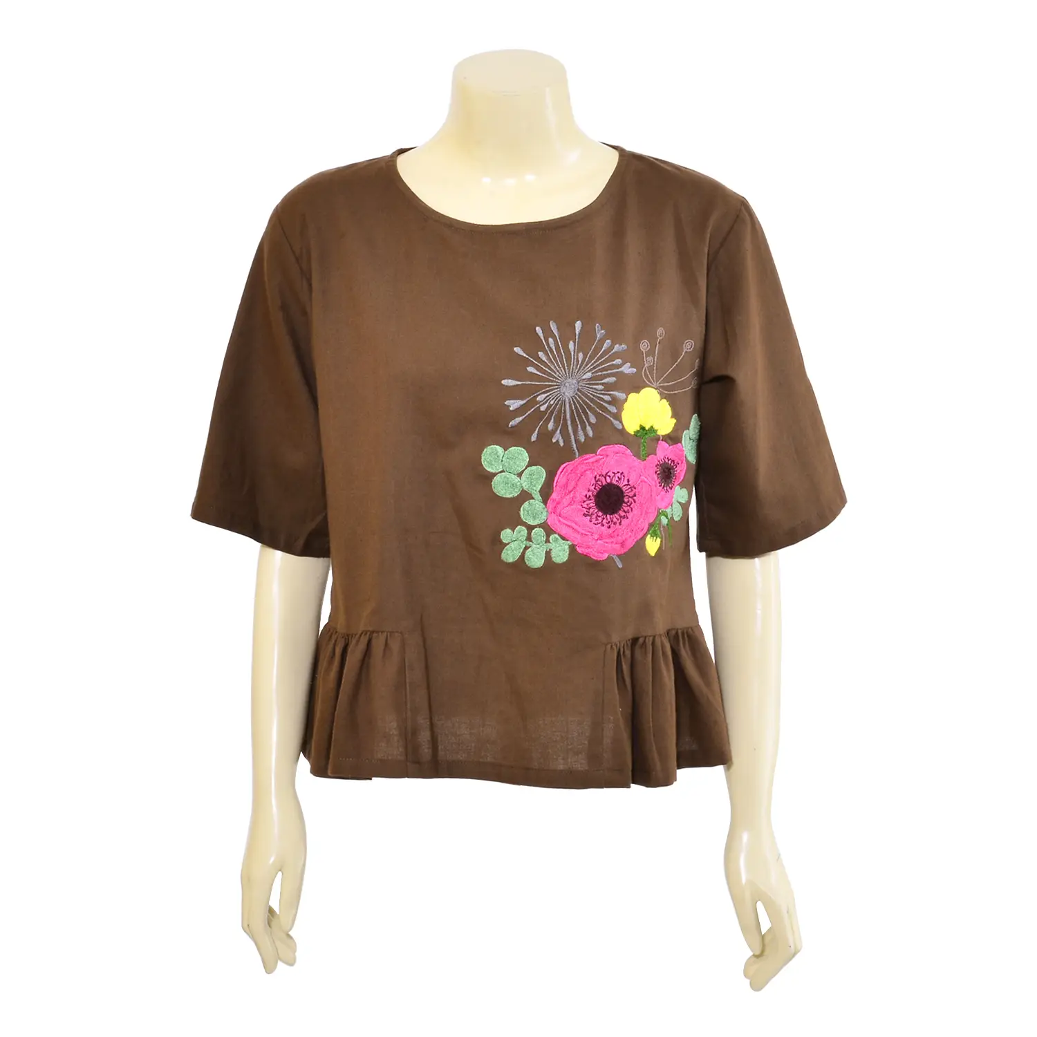 เสื้อสตรีคอกลม แบบสวม แขน 3 ส่วน ปักลายดอกไม้ - Image 4