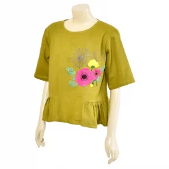 เสื้อสตรีคอกลม แบบสวม แขน 3 ส่วน ปักลายดอกไม้ - Image 3