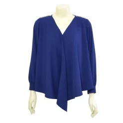 เสื้อสตรีคอวี แบบสวม แขนยาว ประดับลูกปัดมุก ตกแต่งผ้าระบายด้านหน้า - Image 2