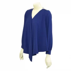 เสื้อสตรีคอวี แบบสวม แขนยาว ประดับลูกปัดมุก ตกแต่งผ้าระบายด้านหน้า - Image 3