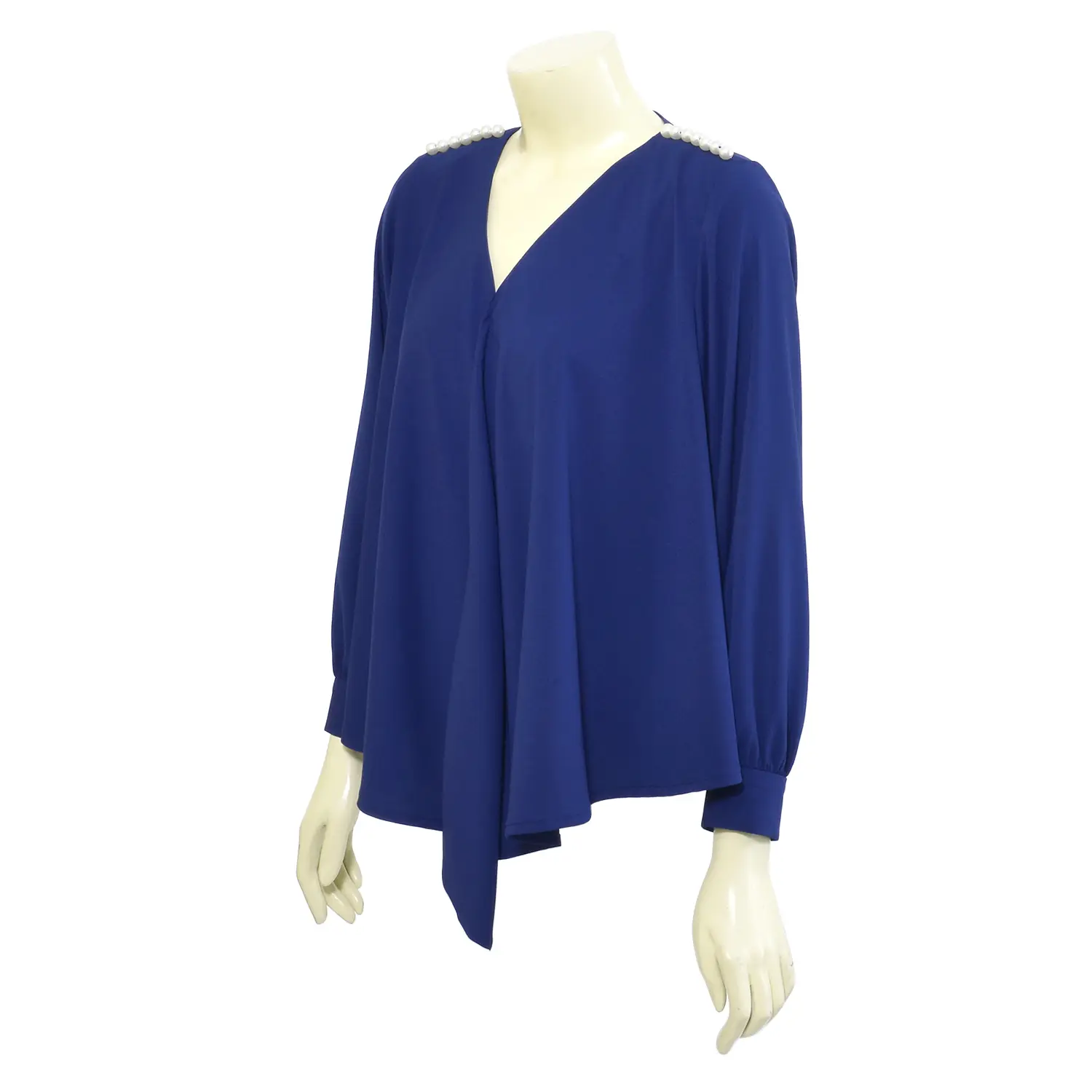 เสื้อสตรีคอวี แบบสวม แขนยาว ประดับลูกปัดมุก ตกแต่งผ้าระบายด้านหน้า - Image 3