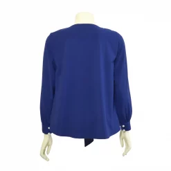เสื้อสตรีคอวี แบบสวม แขนยาว ประดับลูกปัดมุก ตกแต่งผ้าระบายด้านหน้า - Image 4