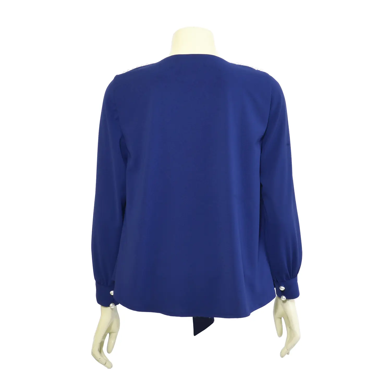 เสื้อสตรีคอวี แบบสวม แขนยาว ประดับลูกปัดมุก ตกแต่งผ้าระบายด้านหน้า - Image 4