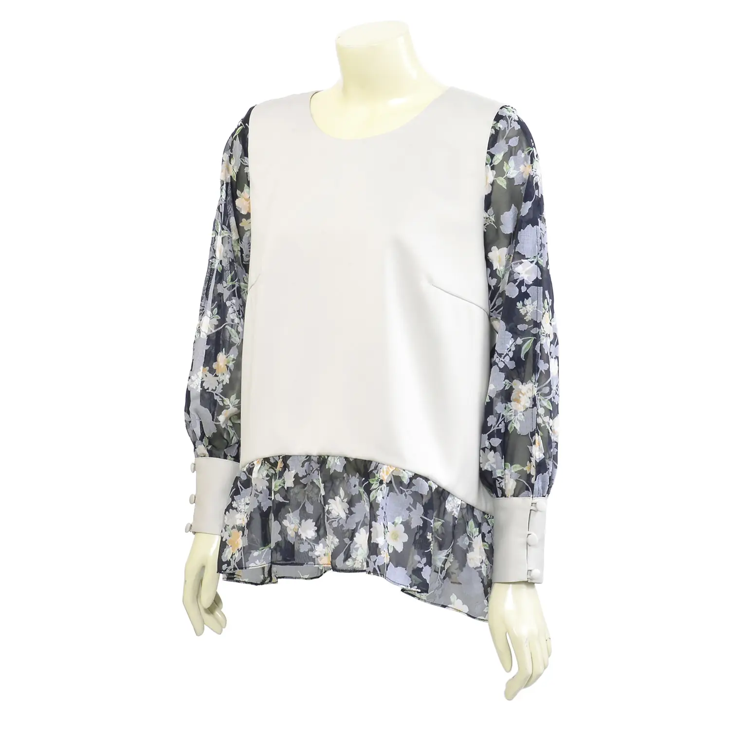 เสื้อสตรีคอกลม แบบสวม แขนยาว ตกแต่งผ้าชีฟอง พิมพ์ลายดอกไม้ - Image 2