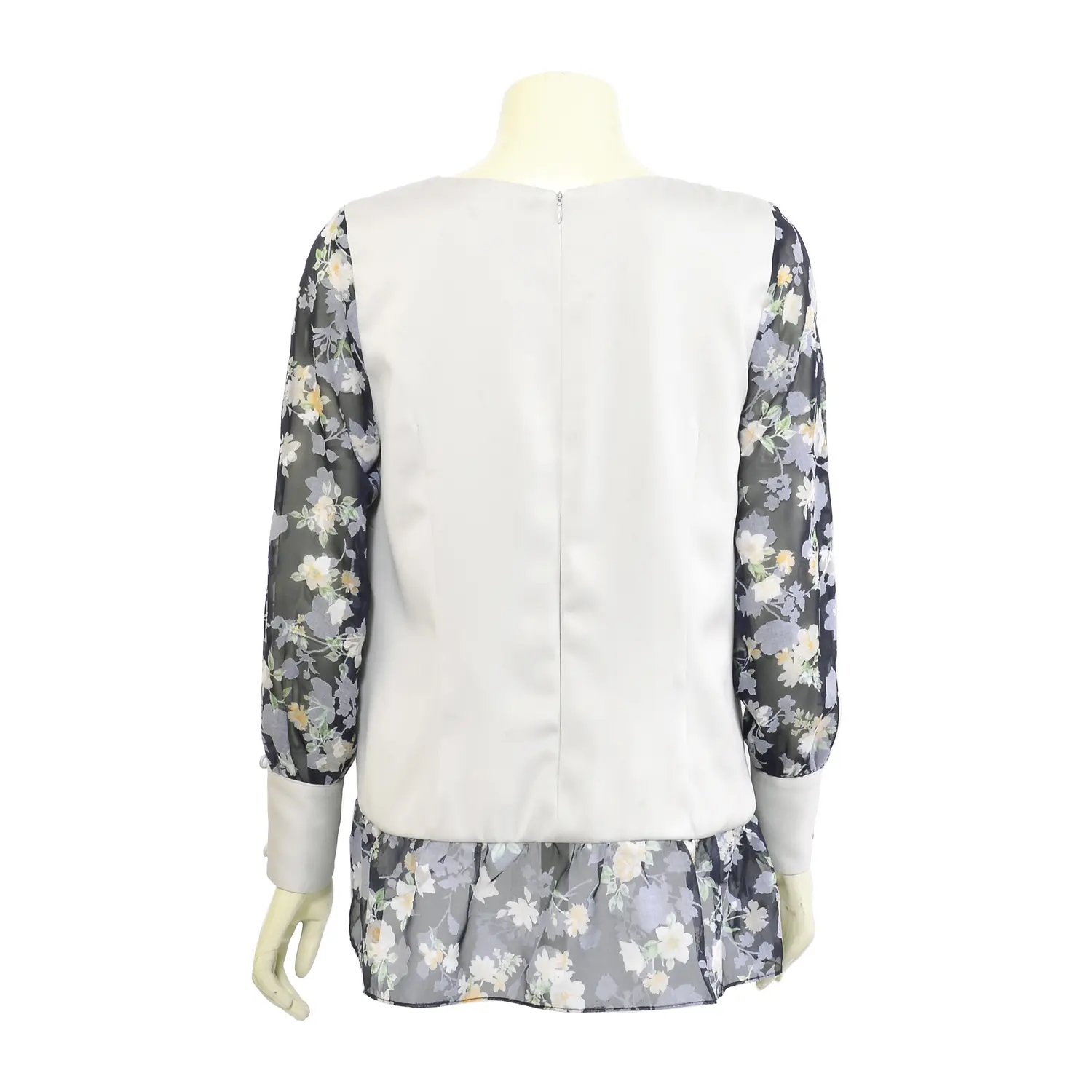 เสื้อสตรีคอกลม แบบสวม แขนยาว ตกแต่งผ้าชีฟอง พิมพ์ลายดอกไม้ - Image 3