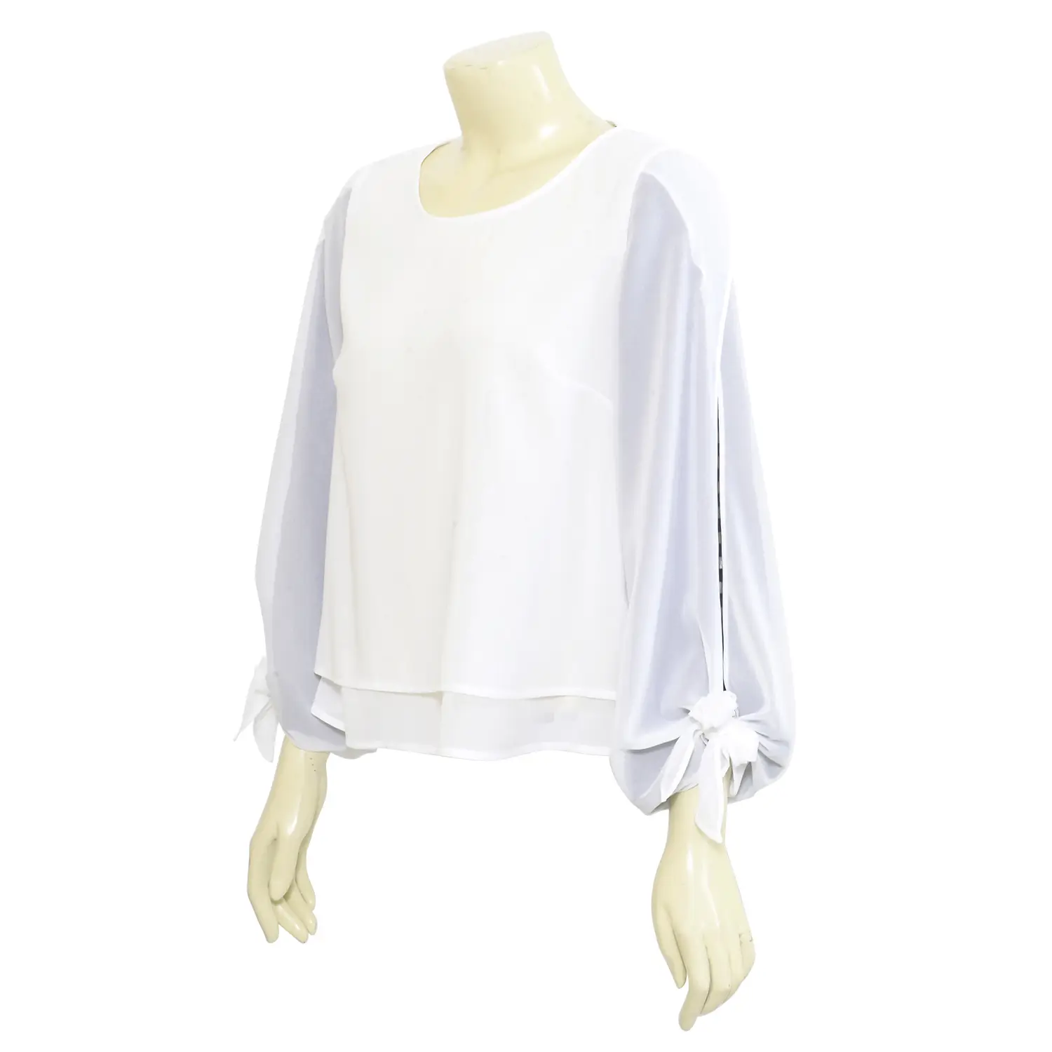 เสื้อสตรีคอกลม แบบสวม แขนยาว ตกแต่ง ปลายแขนผูกโบว์ - Image 2