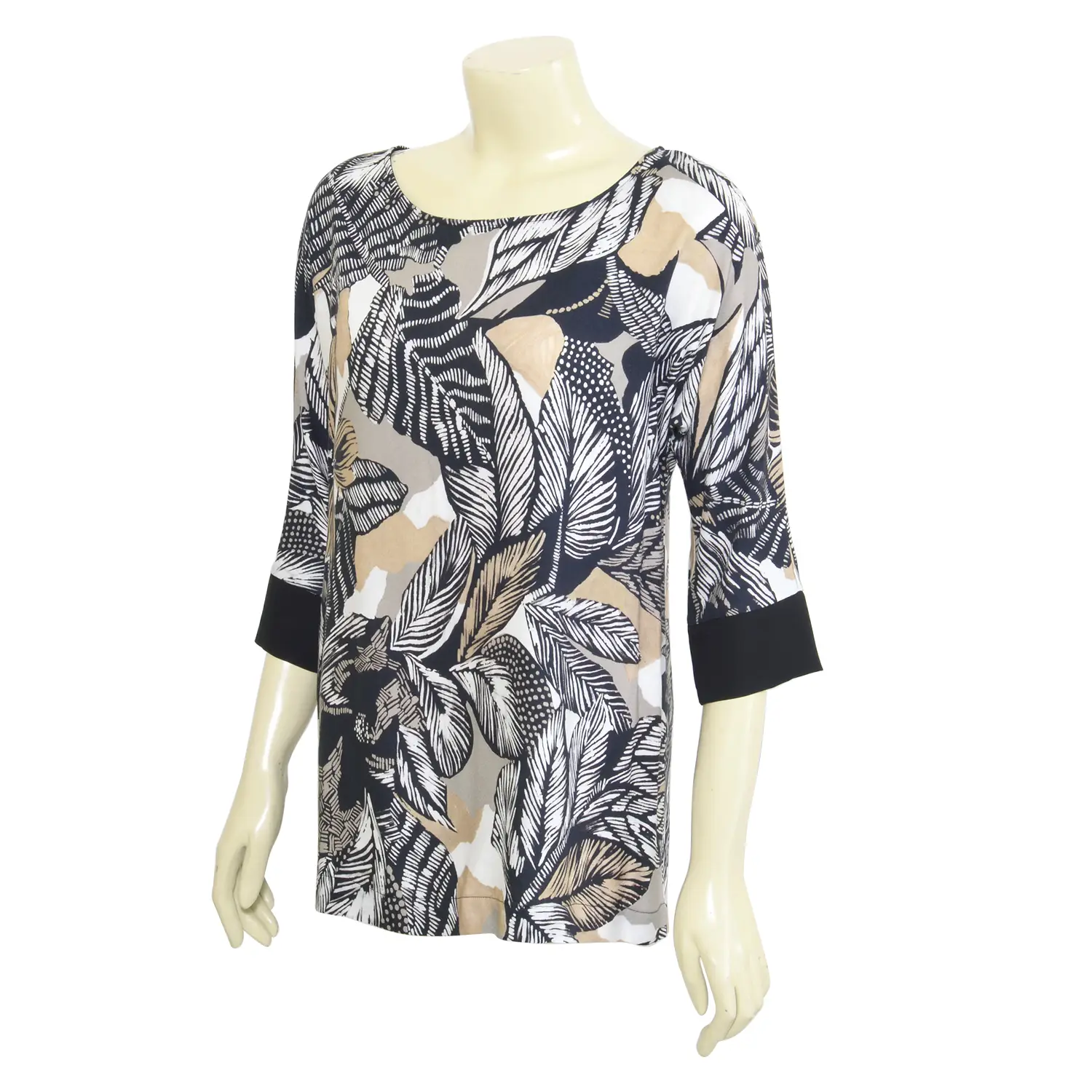 เสื้อสตรีคอปาด แบบสวม แขน 4 ส่วน พิมพ์ลายใบไม้ - Image 2