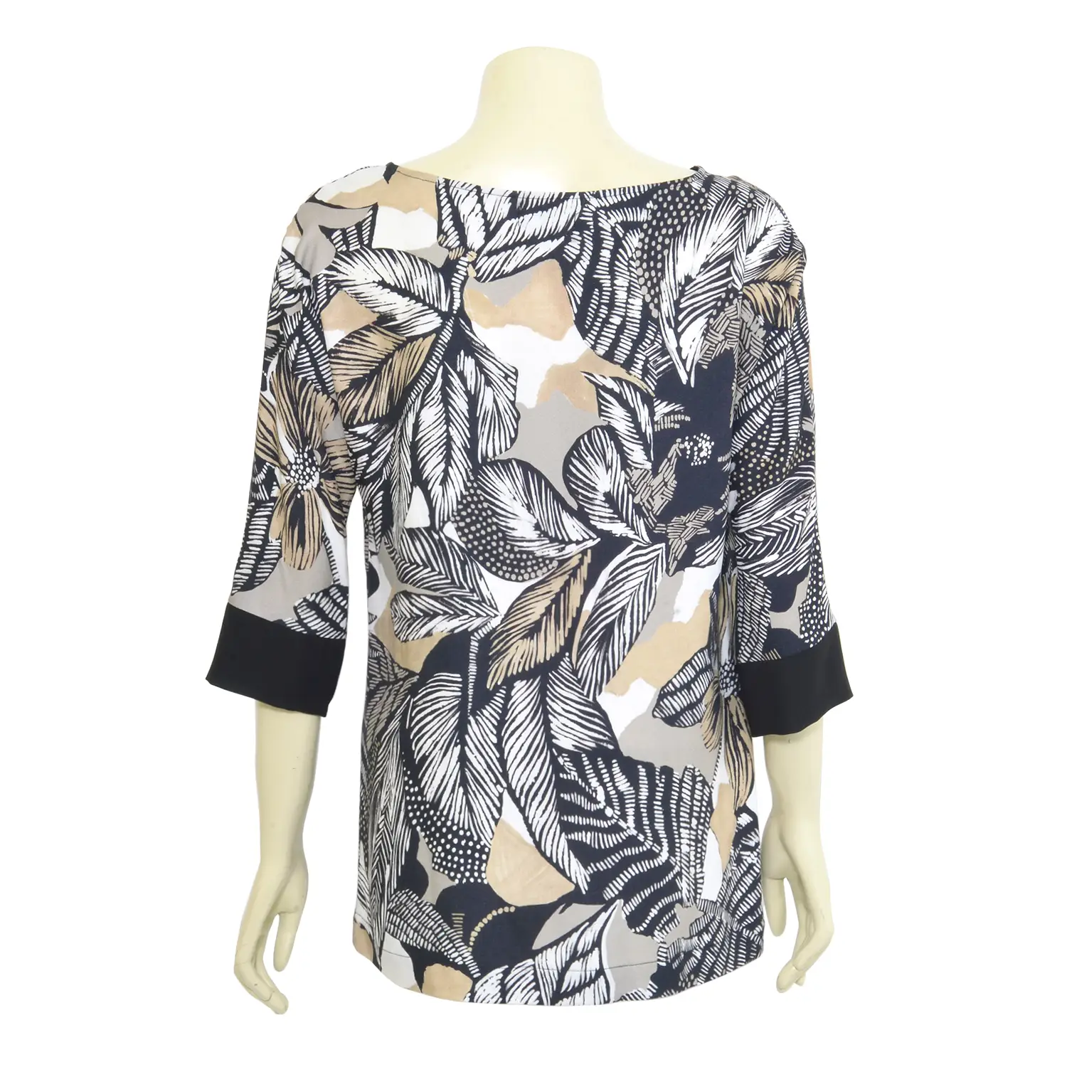 เสื้อสตรีคอปาด แบบสวม แขน 4 ส่วน พิมพ์ลายใบไม้ - Image 3