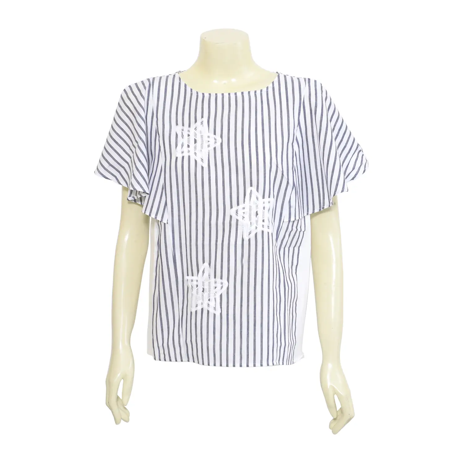 เสื้อสตรีคอกลมแบบสวม ปักลายดาวแขนสั้นตกแต่งระบาย - Image 2
