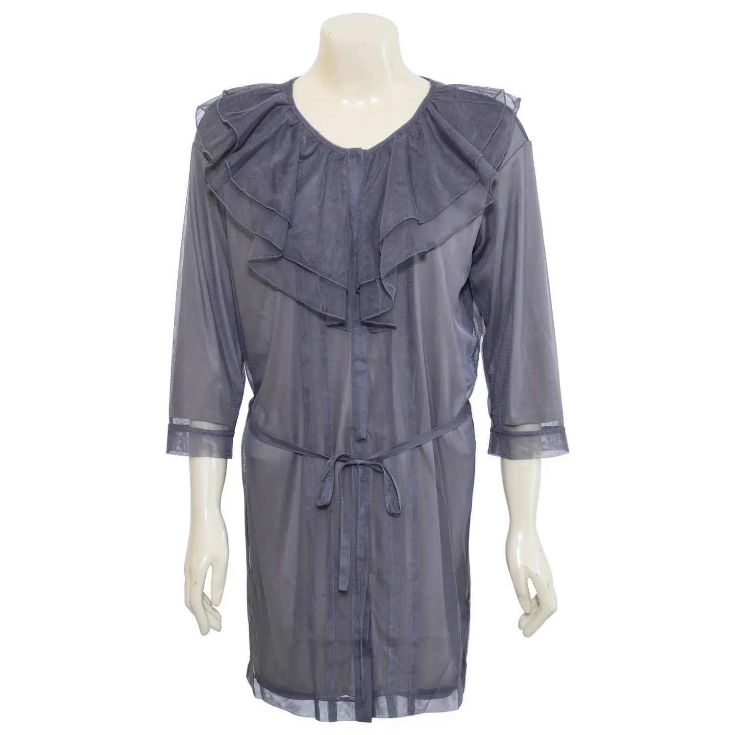 เสื้อตัวยาวคอกลมตกแต่ง ระบาย แขน 3 ส่วน ผ้าทูล - Image 2