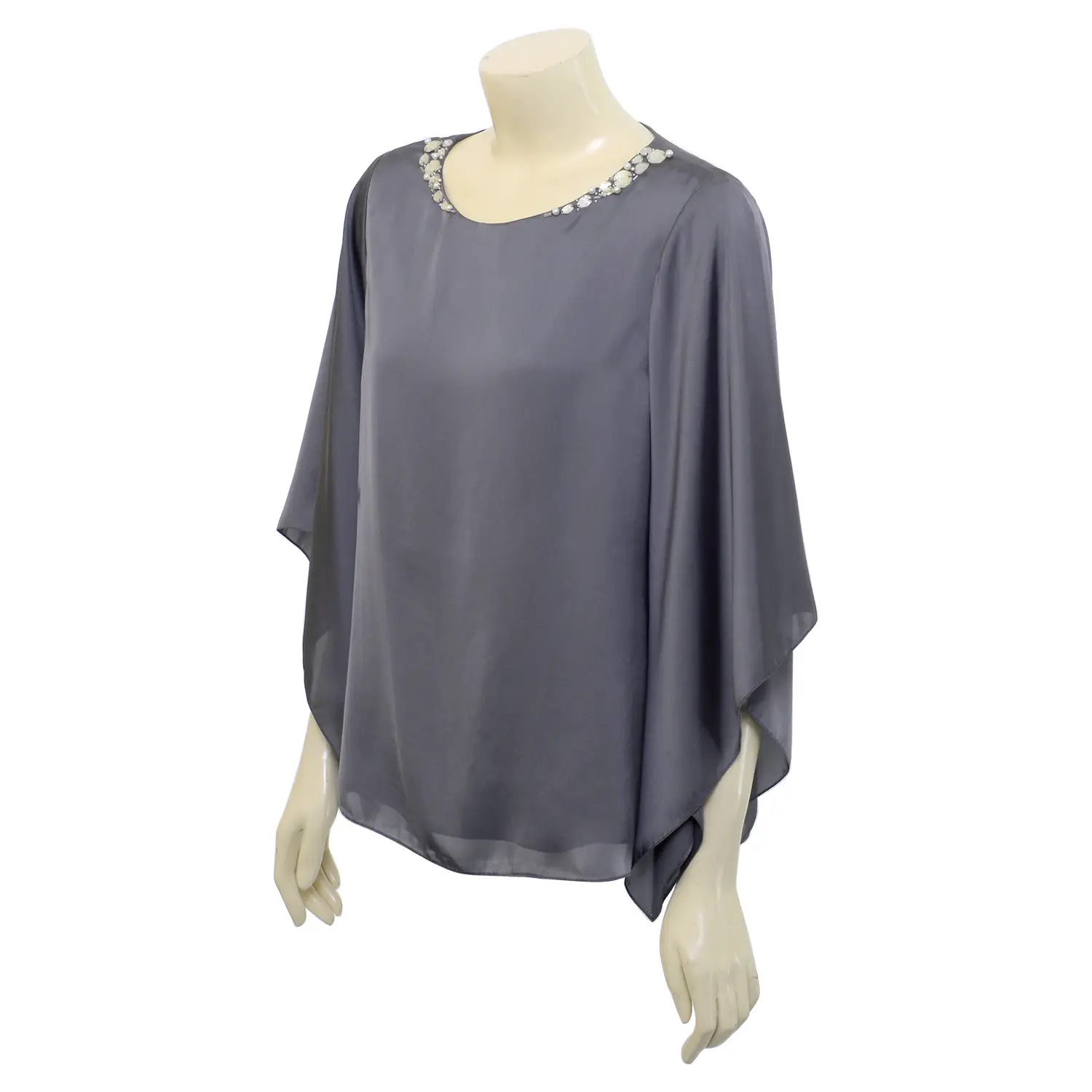 เสื้อสตรีคอปาด แบบสวม แขน 3 ส่วน ช่วงคอตกแต่งลูกปัดคริสตัล - Image 2