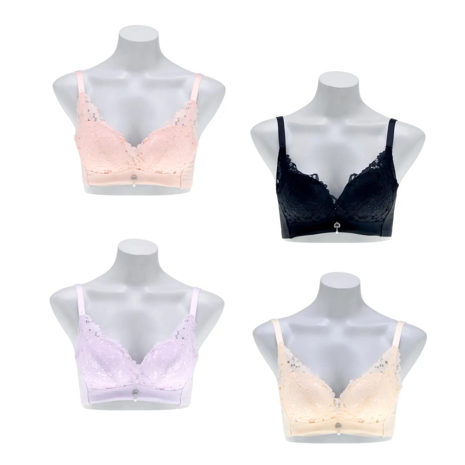 เซตวูลล์ฟอกซ์ เสื้อชั้นในลูกไม้ แบบไร้โครง (สีดำ,สีชมพู, สีม่วง,สีโอรส) จำนวนรวม 4 ตัว