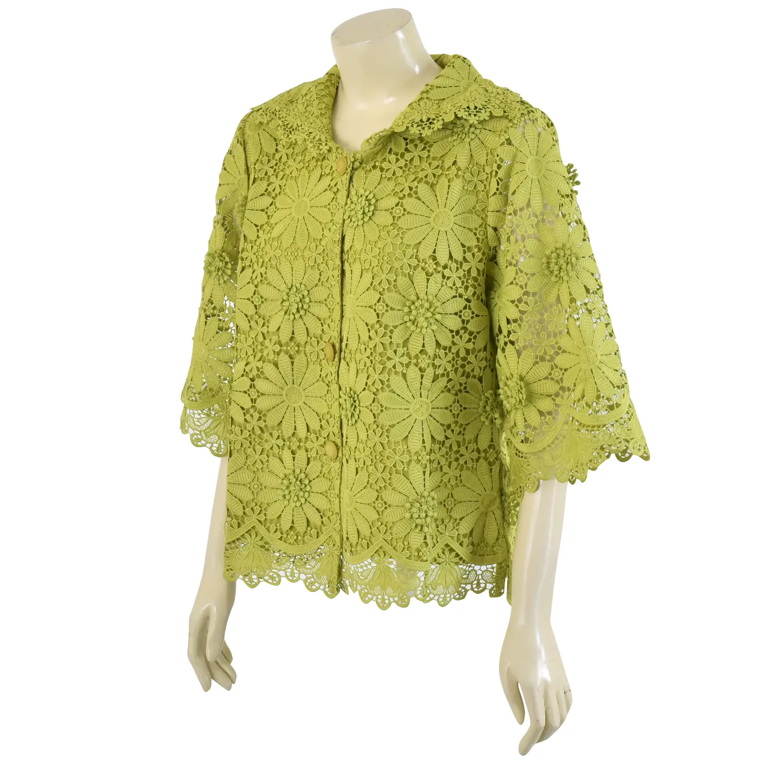 เสื้อสตรีคอปกกระดุมหน้า แขน 4 ส่วน ผ้าลูกไม้สามมิติ - Image 2