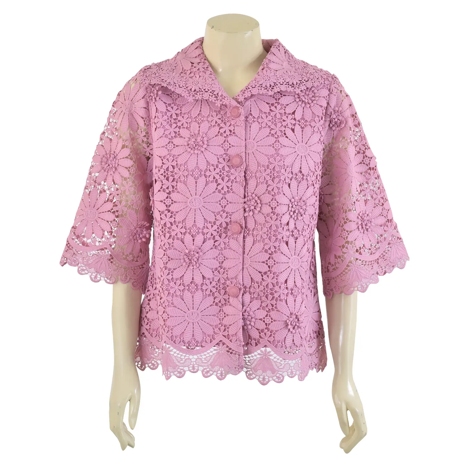 เสื้อสตรีคอปกกระดุมหน้า แขน 4 ส่วน ผ้าลูกไม้สามมิติ - Image 7