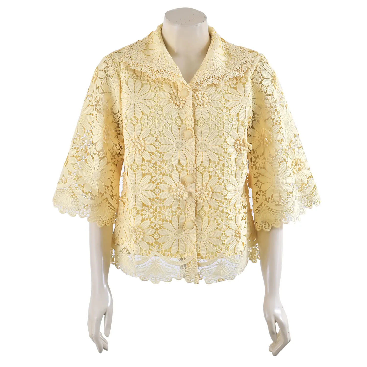 เสื้อสตรีคอปกกระดุมหน้า แขน 4 ส่วน ผ้าลูกไม้สามมิติ - Image 5