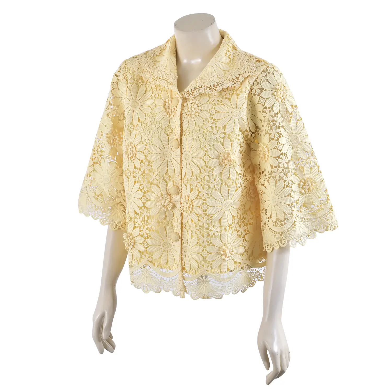 เสื้อสตรีคอปกกระดุมหน้า แขน 4 ส่วน ผ้าลูกไม้สามมิติ - Image 4