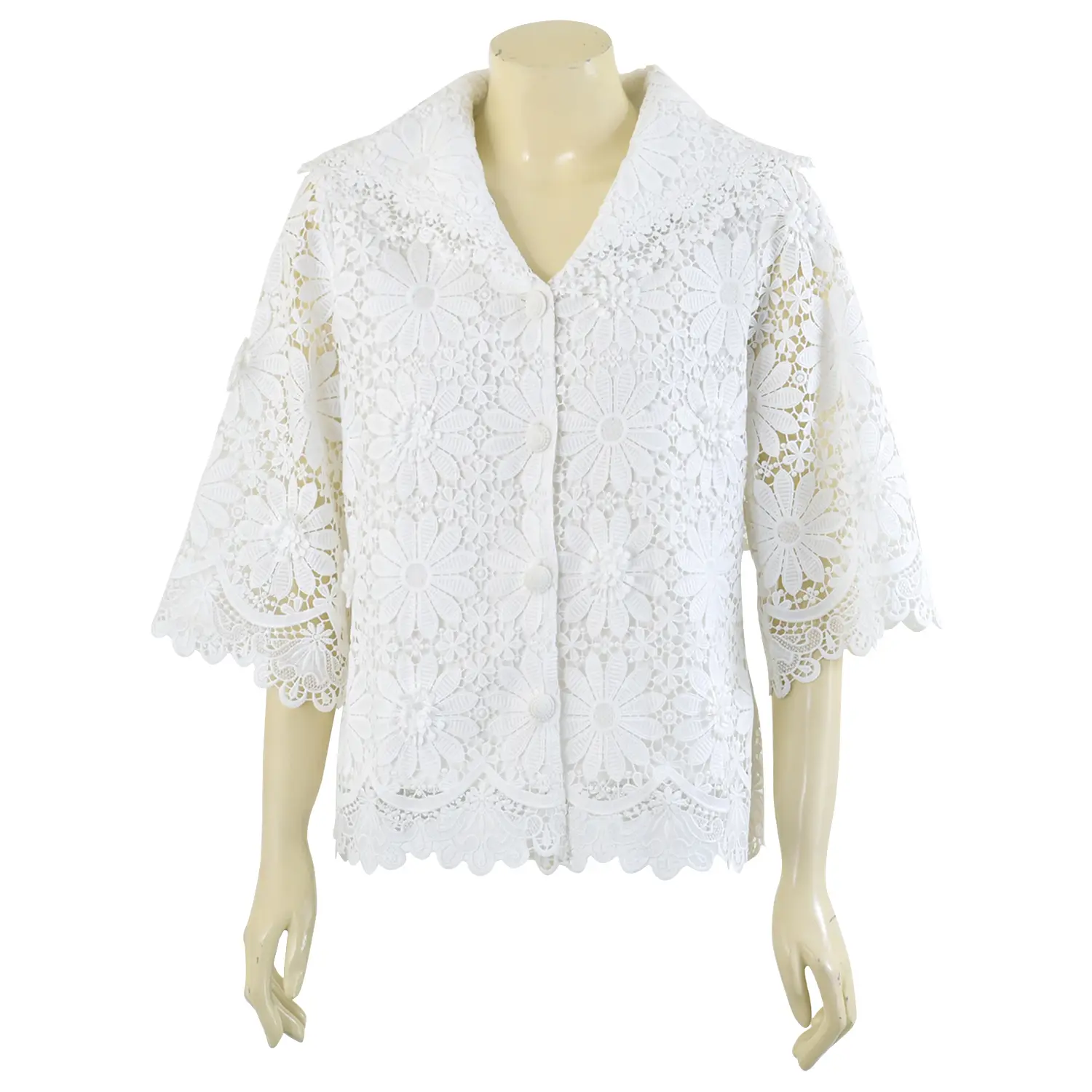 เสื้อสตรีคอปกกระดุมหน้า แขน 4 ส่วน ผ้าลูกไม้สามมิติ - Image 3