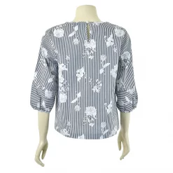 เสื้อสตรีคอกลม ลายทาง ผสมลายดอกไม้  แขนตุ๊กตายาว 4 ส่วน - Image 3