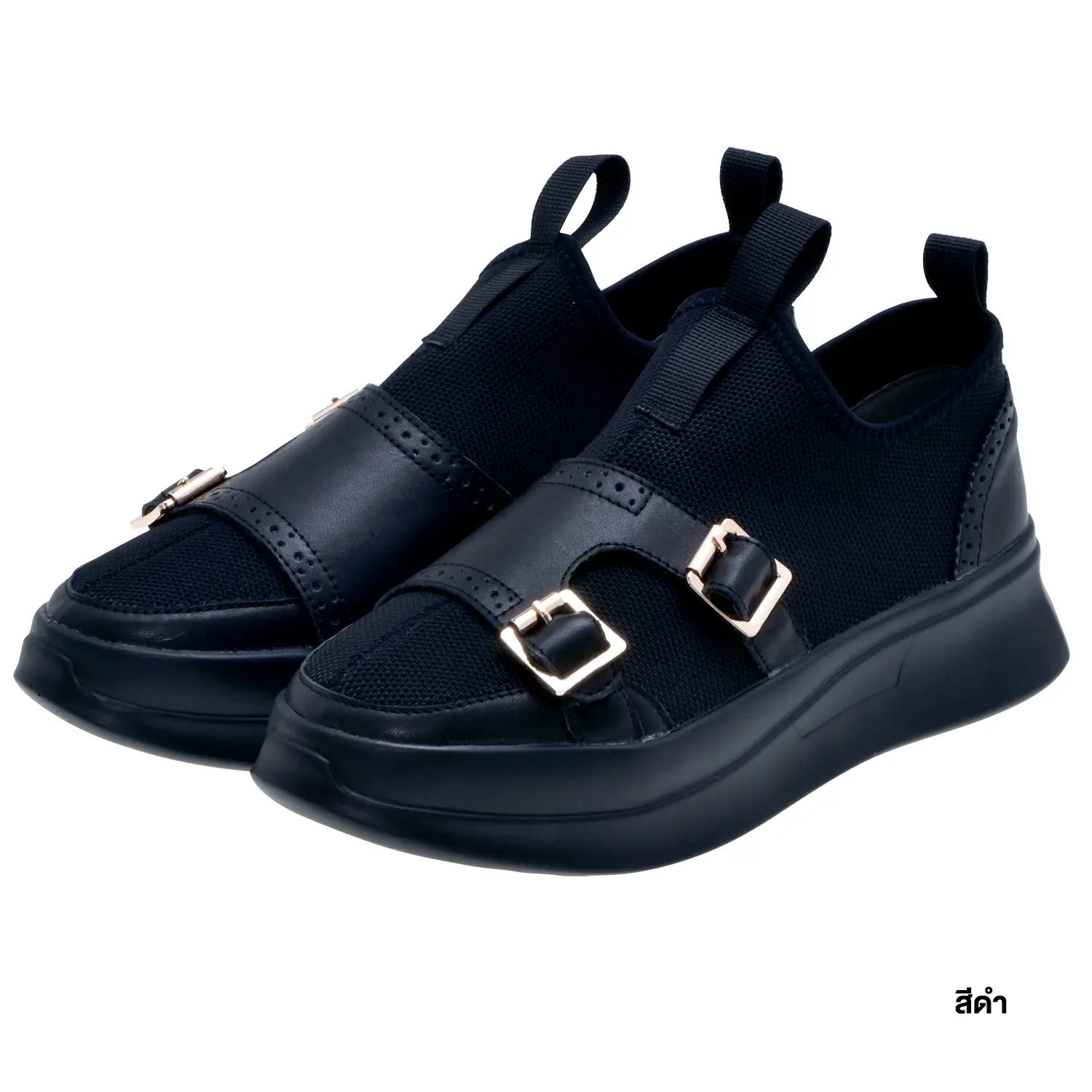 รองเท้าสนีกเกอร์ ผ้าถักตกแต่งหนังวัว และตัวล็อก ดีไซน์ Double Monkstrap - Image 2