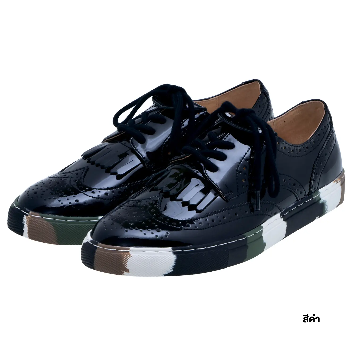 รองเท้าสนีกเกอร์ หนังวัว ดีไซน์ wing-tip ตกแต่งพื้นรองเท้าลายพราง - Image 2