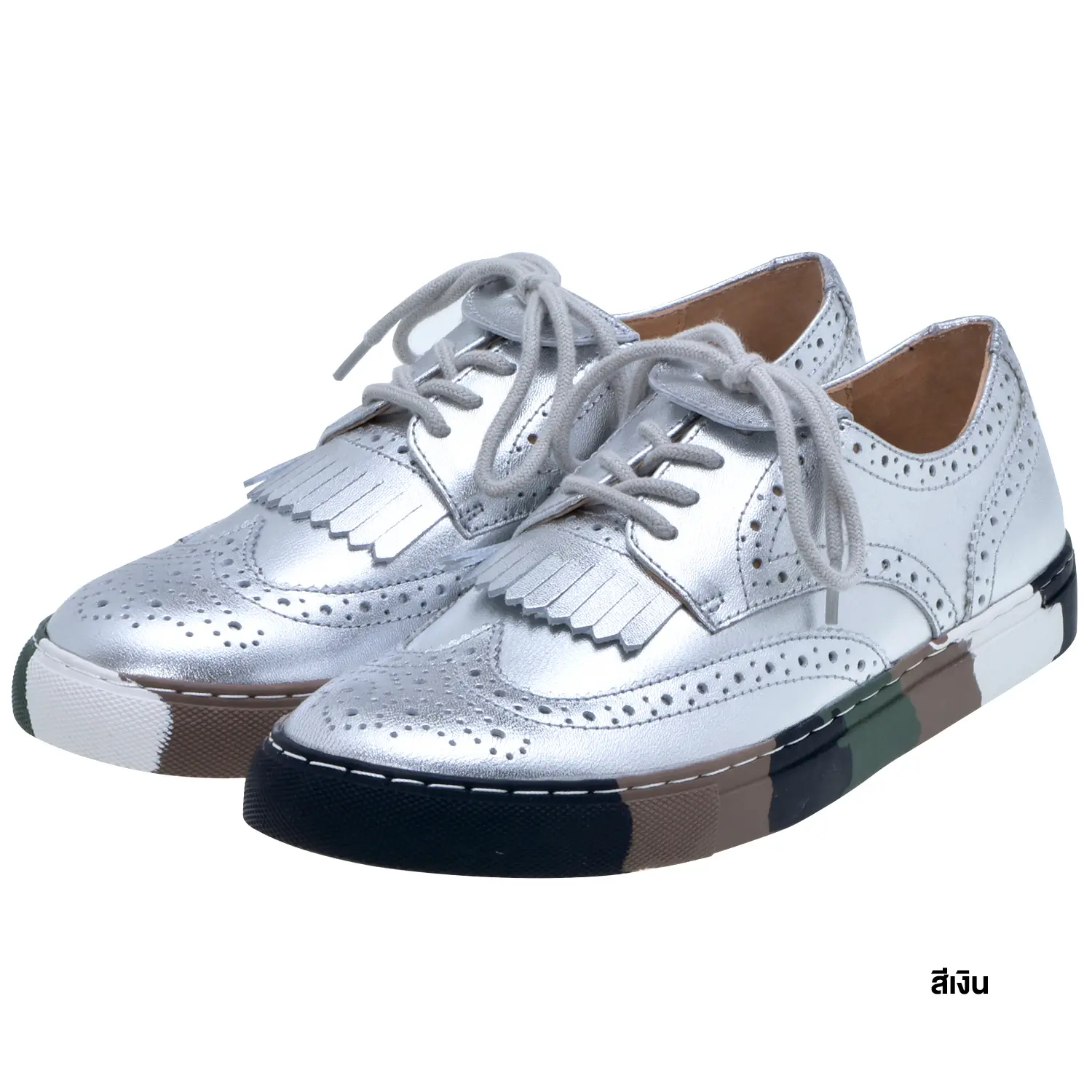 รองเท้าสนีกเกอร์ หนังวัว ดีไซน์ wing-tip ตกแต่งพื้นรองเท้าลายพราง - Image 3