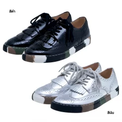 รองเท้าสนีกเกอร์  หนังวัว ดีไซน์ wing-tip ตกแต่งพื้นรองเท้าลายพราง