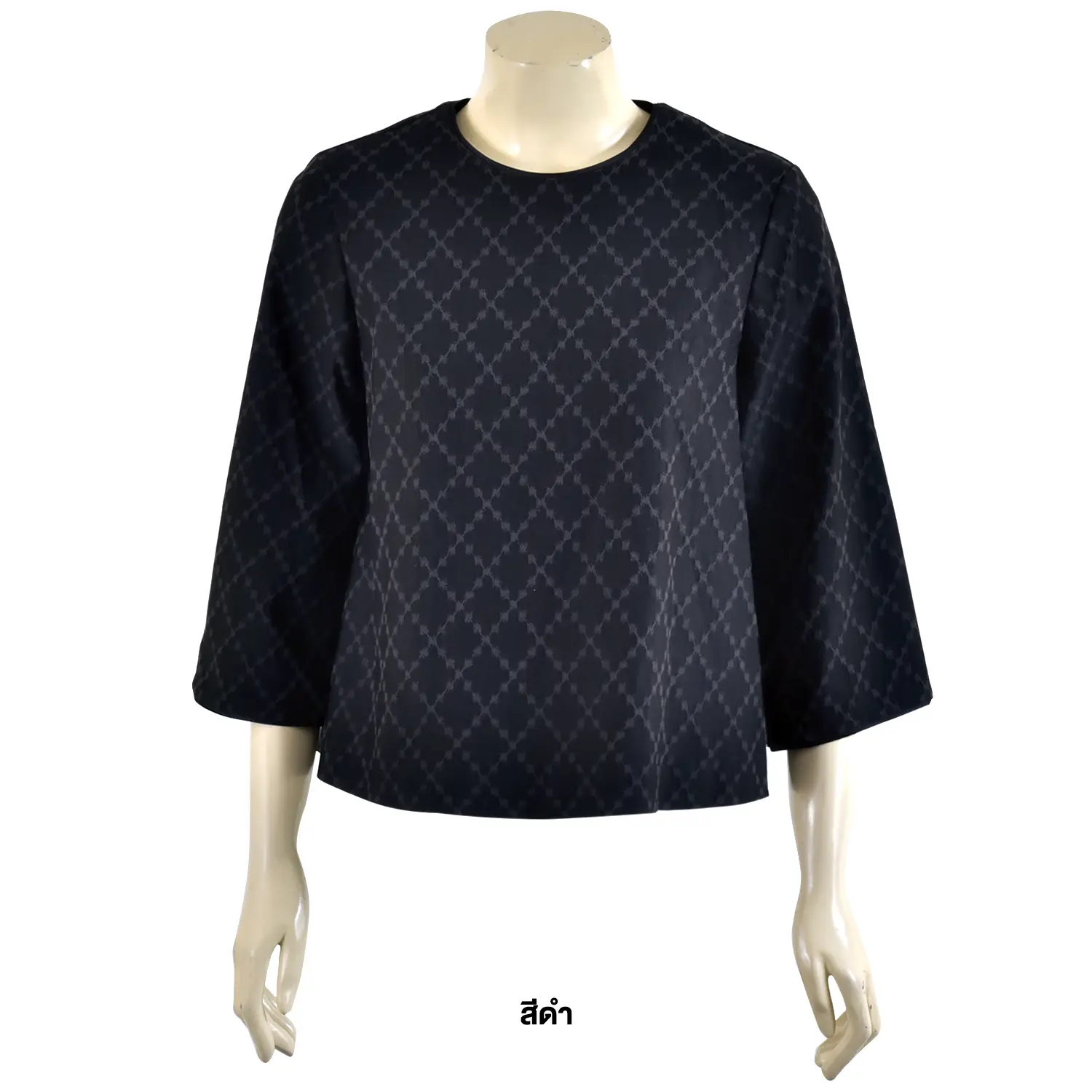 เสื้อสตรีคอกลม แขนยาว 4 ส่วน ผ้าแจ็คการ์ด ทอลายตาราง - Image 4