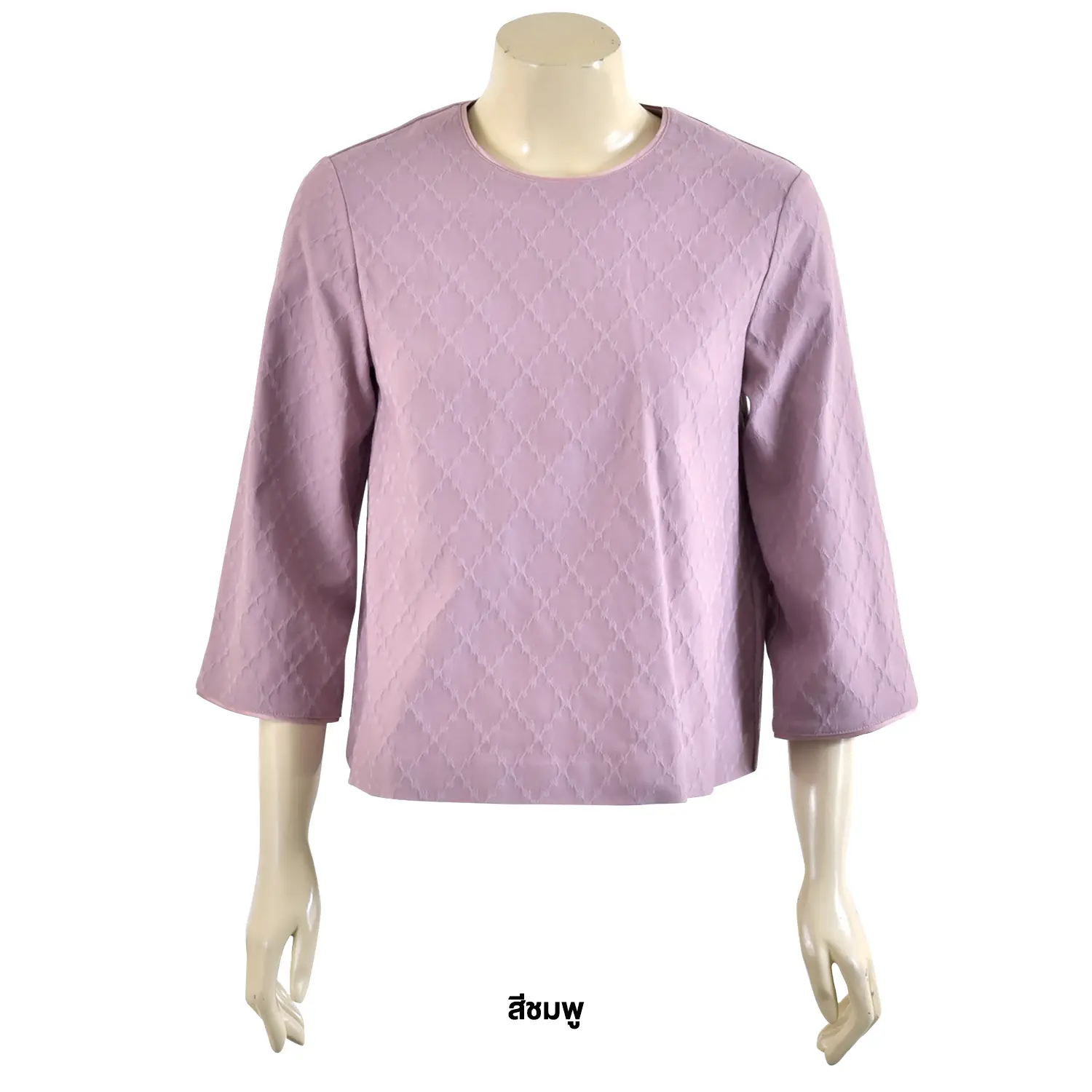 เสื้อสตรีคอกลม แขนยาว 4 ส่วน ผ้าแจ็คการ์ด ทอลายตาราง - Image 3
