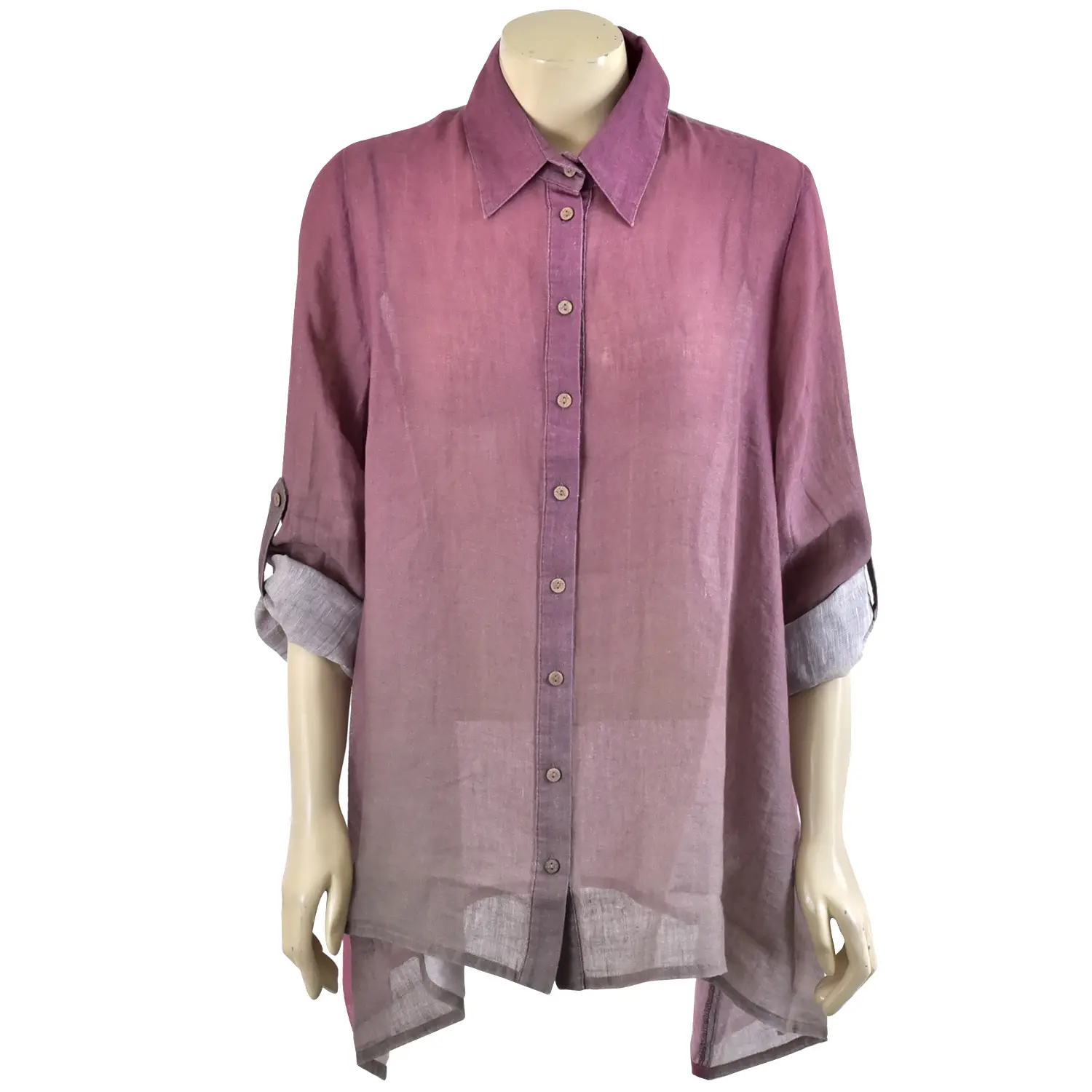 เสื้อปกเชิ้ต แขนยาว ตกแต่งอินธนู ดีไซน์ไล่เฉดสี
