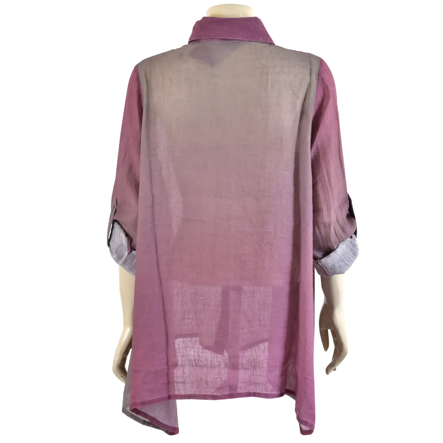 เสื้อปกเชิ้ต แขนยาว ตกแต่งอินธนู ดีไซน์ไล่เฉดสี - Image 3