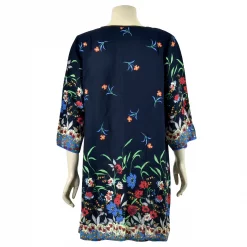 เดรสคอวี ตกแต่งลายปัก  แขน 4 ส่วน ผ้าพิมพ์ ลายดอกไม้ รุ่น Flora_A - Image 4