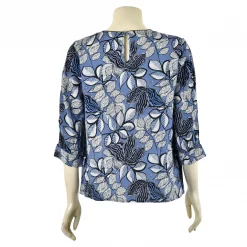 เสื้อคอกลมแขน 4 ส่วน แต่งขอบกุ๊น ผ้าพิมพ์ ลายกราฟิกรูปใบไม้ - Image 3