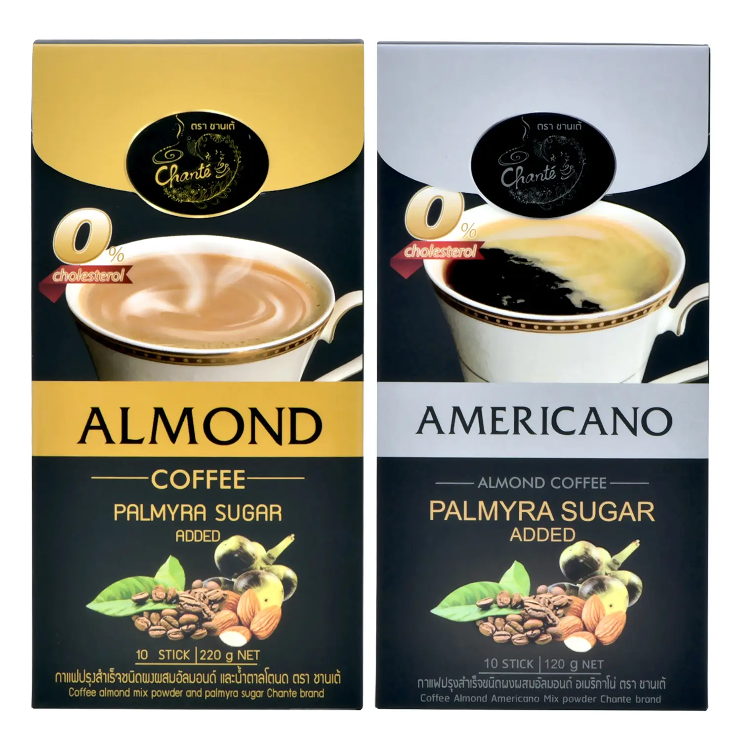กาแฟปรุงสำเร็จชนิดผง ผสมอัลมอนด์และ น้ำตาลโตนด ตรา ชานเต้ (จำนวน 3 กล่อง) และ กาแฟปรุงสำเร็จชนิดผง ผสมอัลมอนด์อเมริกาโน่ ตรา ชานเต้ (จำนวน 1 กล่อง)