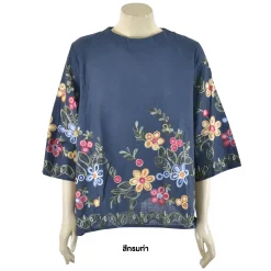 เสื้อสตรีคอกลม แขนยาว 4 ส่วน ตกแต่งลายปัก รูปดอกไม้