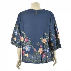 เสื้อสตรีคอกลม แขนยาว 4 ส่วน ตกแต่งลายปัก รูปดอกไม้ - Image 3