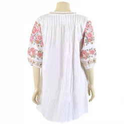 เสื้อคอกลมผ่าหน้า ผูกเชือกปลายพู่  แขน 4 ส่วน ผ้าปักลาย - Image 3