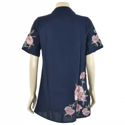 เสื้อคอจีนผ่าหน้า แขนสั้น ผ้าปักลายดอกกุหลาบ - Image 3