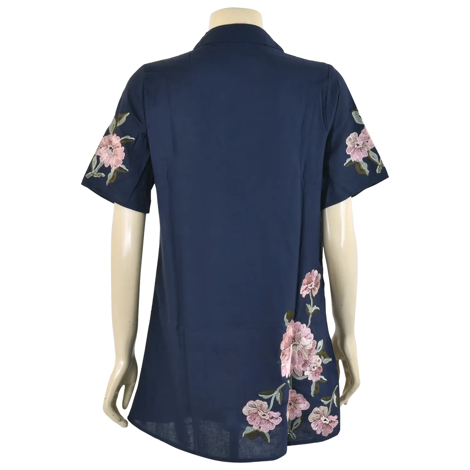 เสื้อคอจีนผ่าหน้า แขนสั้น ผ้าปักลายดอกกุหลาบ - Image 3